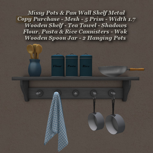 Second Life Marketplace Missy Pots & Pan Wall Shelf Metal1
